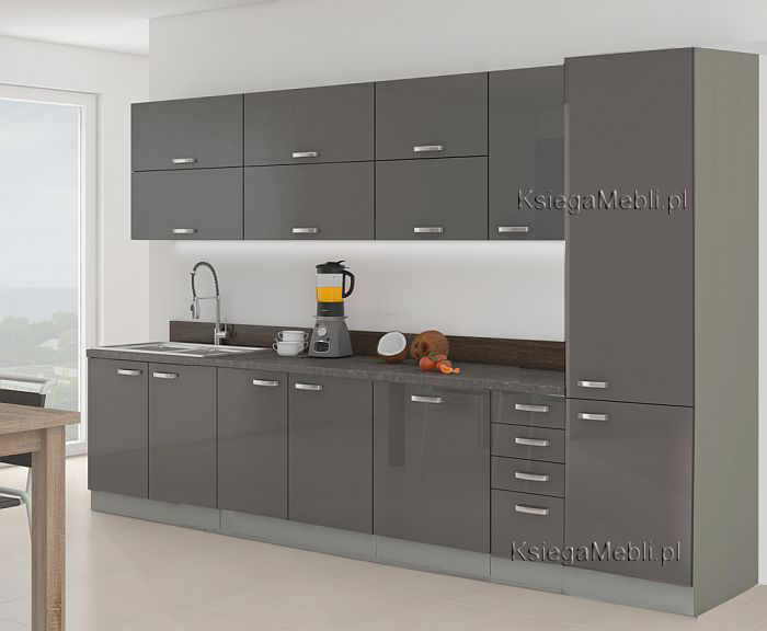 Meble do kuchni Grey połysk z cichym domykiem w modnej szarości