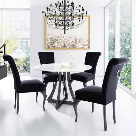 Okrągły stół Onyx - Stół okrągły Onyx, noga kolor czerń, blat biały półmat, krzesło A63
